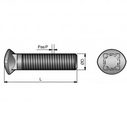 25 boulons (vis + écrou) Ø 10 mm, longueur 60 mm, tête ovale